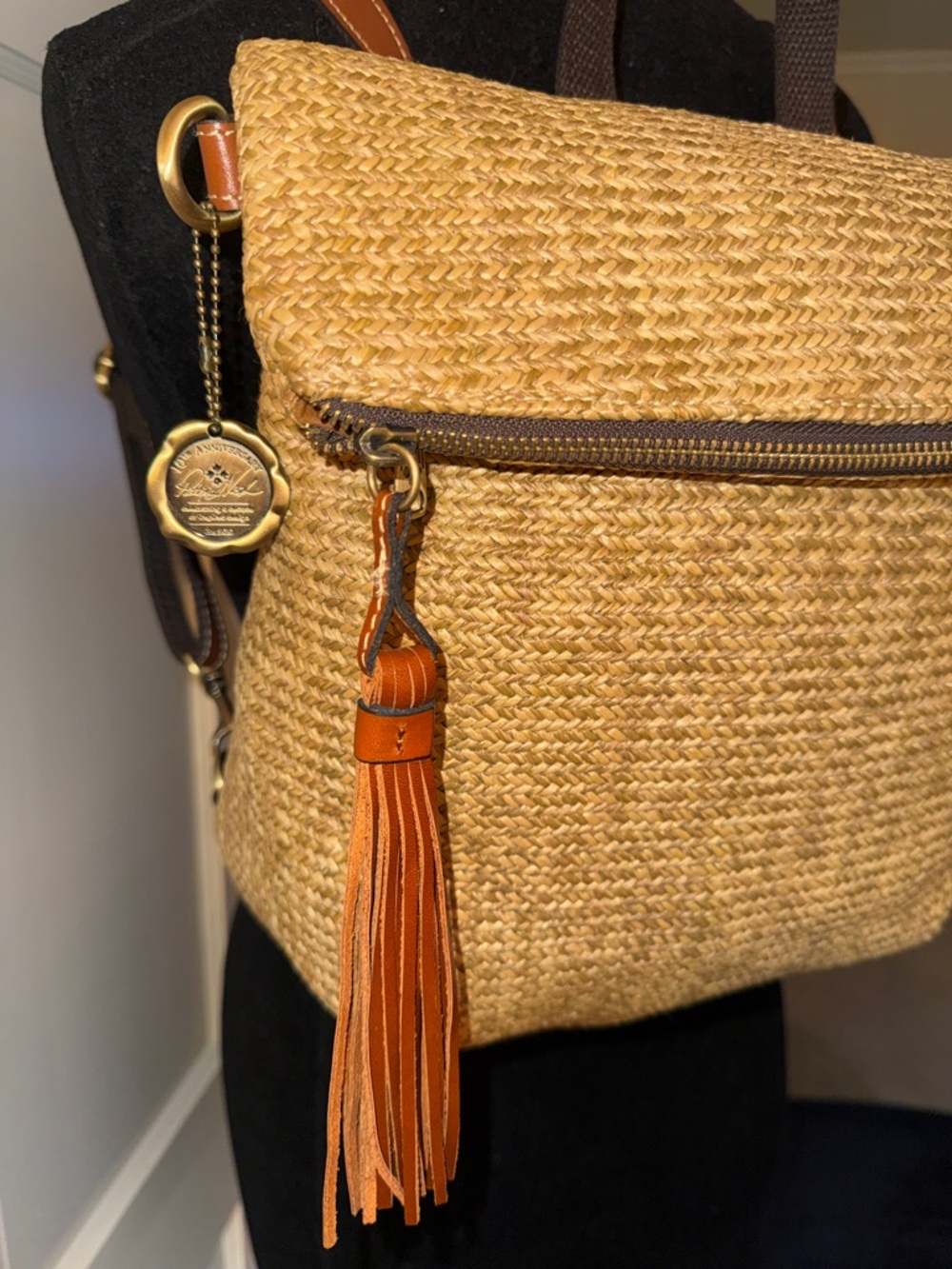 Patricia Nash Woven Straw Converter Backpack to Crossbody Bag Leather Trim - Picture 3 of 15